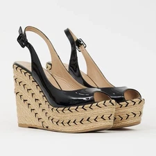 Valentino patent leather chevron espadrille slingback wedge sandal IT 38 US 8