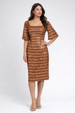 Handmade Sequin Beaded Dress Copper Gold Midi Artisan Evening Boho