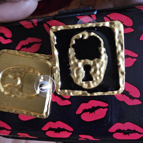 Schiaparelli Inspired Padlock Key Hole To The Heart Black& Gold Stud earrings - Picture 3 of 15