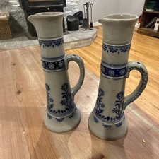 Vintage Gerz Salt Glaze Stoneware Pitcher 1076–Cobalt Blue Floral-Mark GES GESCH