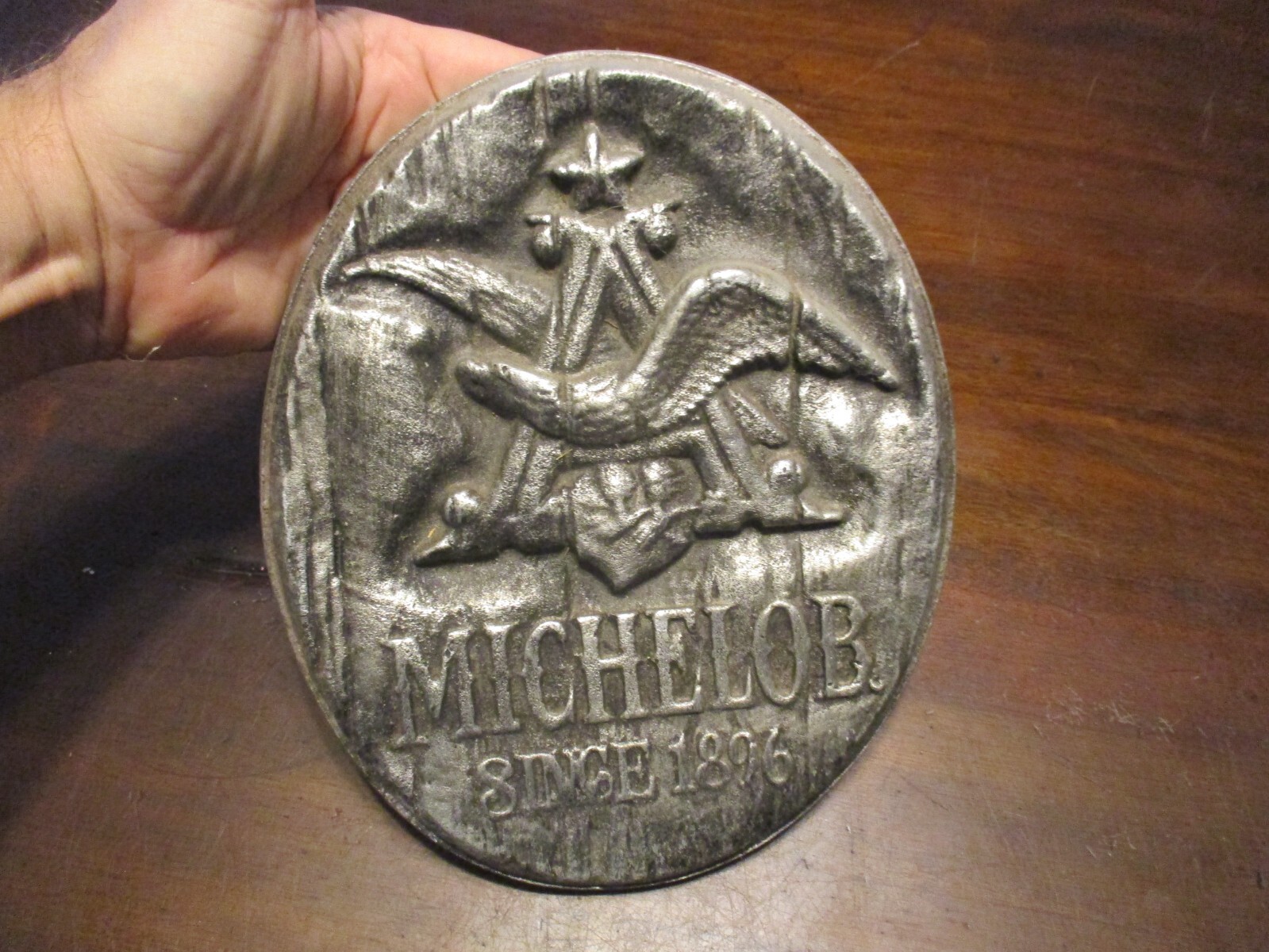 MICHELOB BEER SINCE 1896 3D ANHEUSER BUSCH OVAL SOLID CAST METAL HEAVY SIGN 9.5'