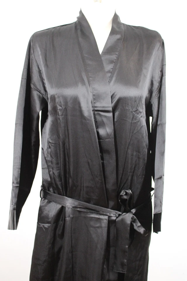 Alexander Del Rossa S Black Satin Lightweight Belted Robe Palm Coast - Image 2 of 4