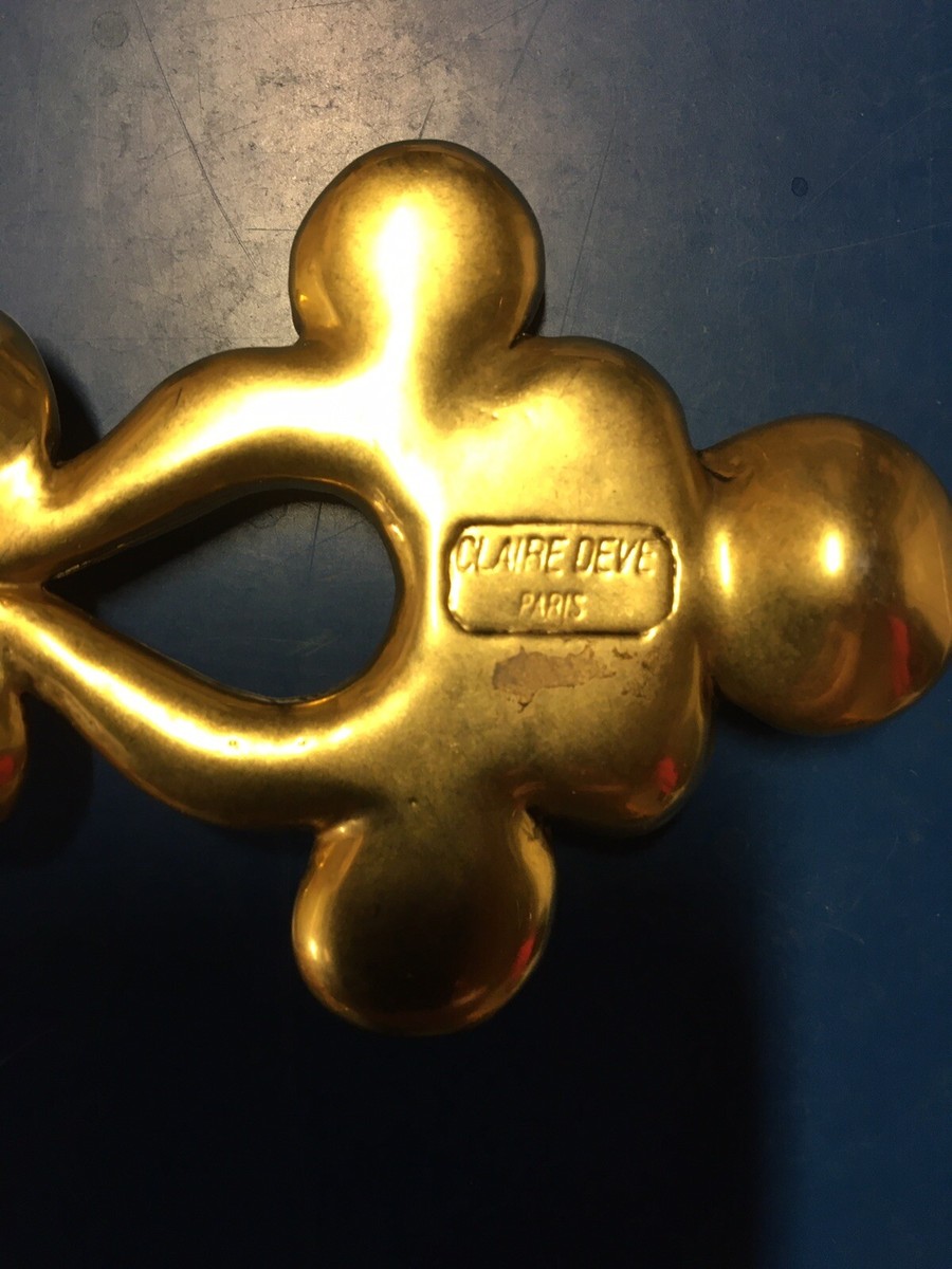 Broche Vintage Claire Deve - Résine Et Cuivre Doré à L'or Fin 24 Carats - Occasion Très Bon état