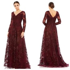 Mac Duggal 20409 Embellished Illusion Long Sleeve V Neck Gown Womens 8 $798
