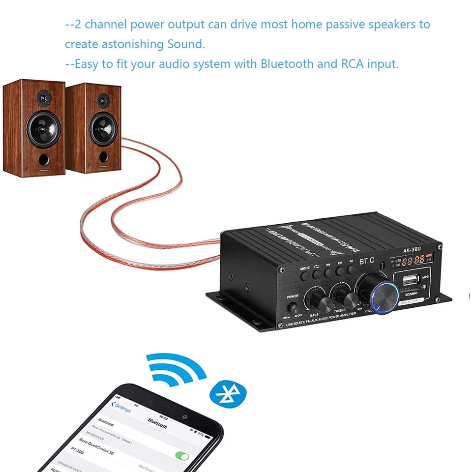 800W bluetooth Mini Verstärker HiFi Power Audio Stereo Bass AMP USB MP3 FM Auto - Bild 2 von 4