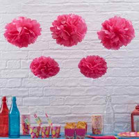 Pom Poms 5 StüCk Pink Fuchsia -Papier Blume Dekoration Geburtstag Hochzeit Taufe