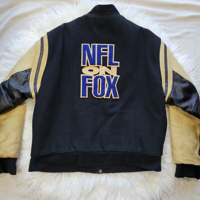 Vintage NFL On Fox Football Varsity Jacket Black Tan Men's Large