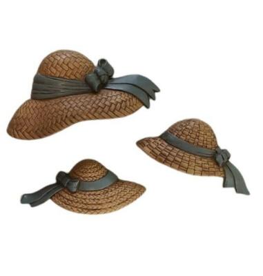 Vintage Burwood Plastic Straw Hat Wall Art Summer Cottage Garden Decor Blue Bow