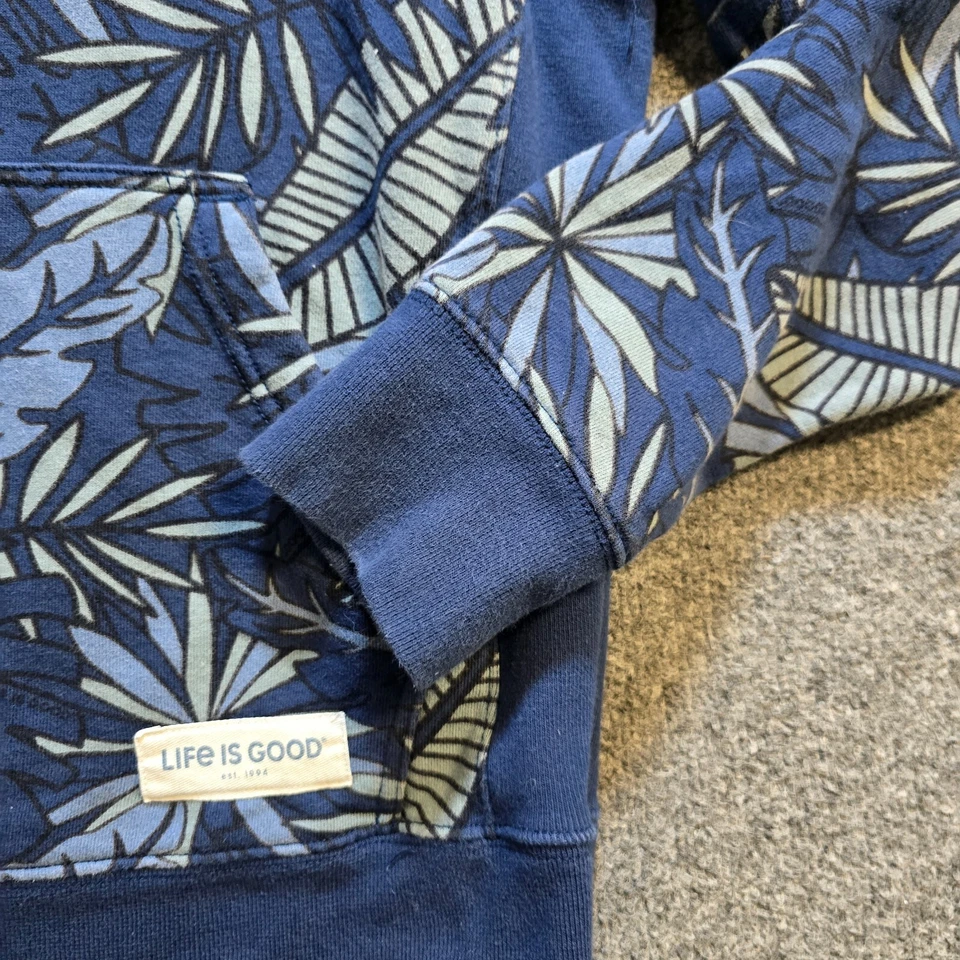 Suéter Life Is Good Mujer Talla XS Azul Floral Tropical Sudadera con Capucha Bolsillos Informal Foto 3 de 4