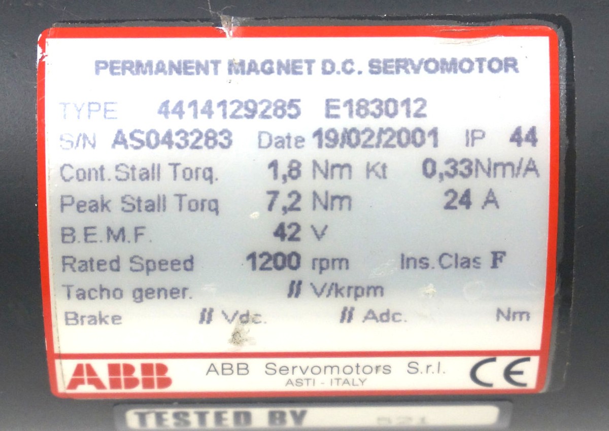 ABB 4414129285 E183012 PERMANENT MAGNET D.C. SERVOMOTOR 1200RPM 