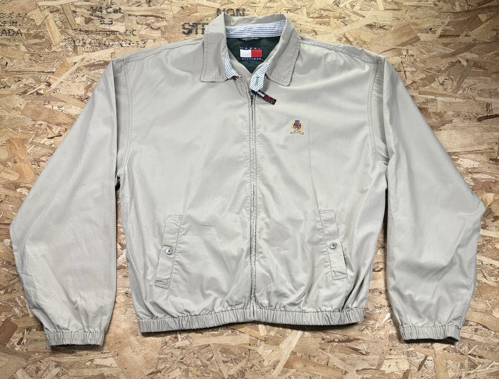 Vintage Tan Khaki Tommy Hilfiger Bomber Jacket Wind Breaker 90's Mens L