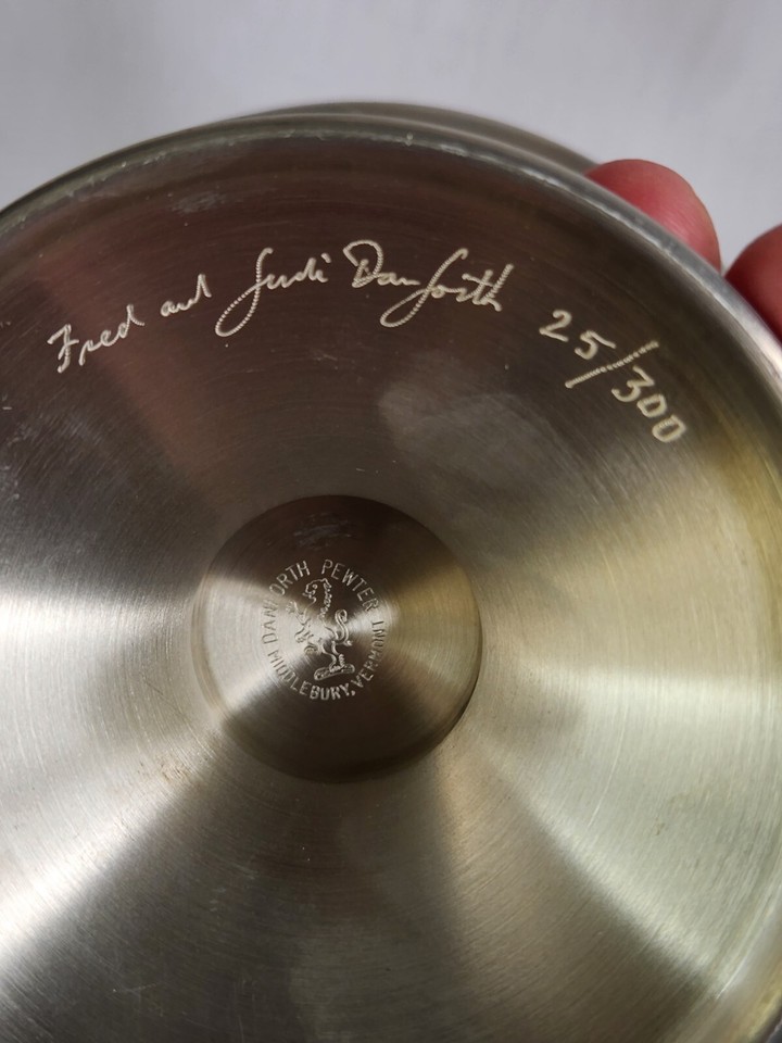 RARE Ltd Ed SIGNED Vermont DANFORTH Pewter Oil Lamp Glass Chimney