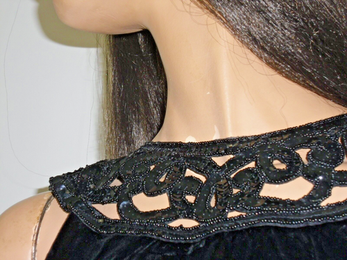 VTG Sequin Jessica McClintock Gunne Sax Party Cocktail Dress Black Velvet Mini 8 - Picture 4 of 23