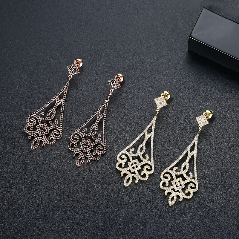 Copper Inlaid Zircon Hollowed Out Earrings Women's Fashion Gold Plated Jewelry