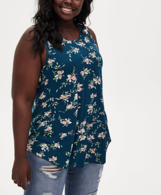 TORRID WOMEN'S TEAL MULTI FLORAL PRINT SLEEVELESS SOFT TOP TANK PLUS Sz 6 6X