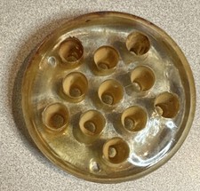 Beautiful Vintage Amber and Clear Glass Flower Frog 11 Holes