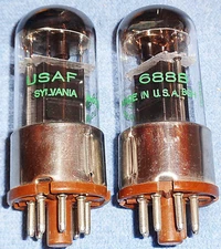 2 Sylvania USAF 6888 Vacuum Tubes - Brown Base 3-Mica Pentodes for Radios & Amps