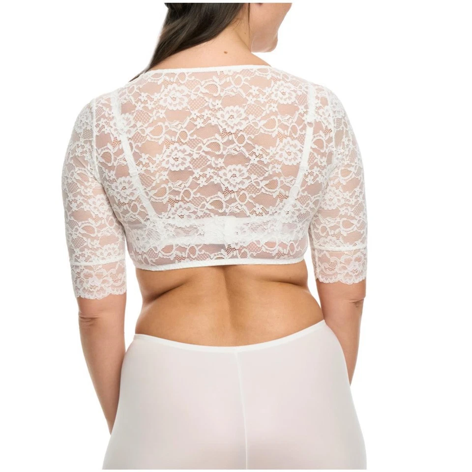 Susa Damen halbarm Dirndlbluse Wiesn-Zauber Spitze Cups blickdicht V-Ausschnitt - Bild 4 von 4