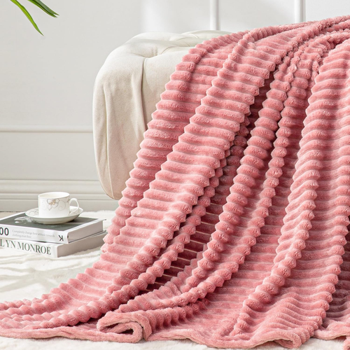 Fleece Throw Blanket for Couch – 3D Ribbed Jacquard Soft and Warm Decorative Fuz - Picture 7 of 12