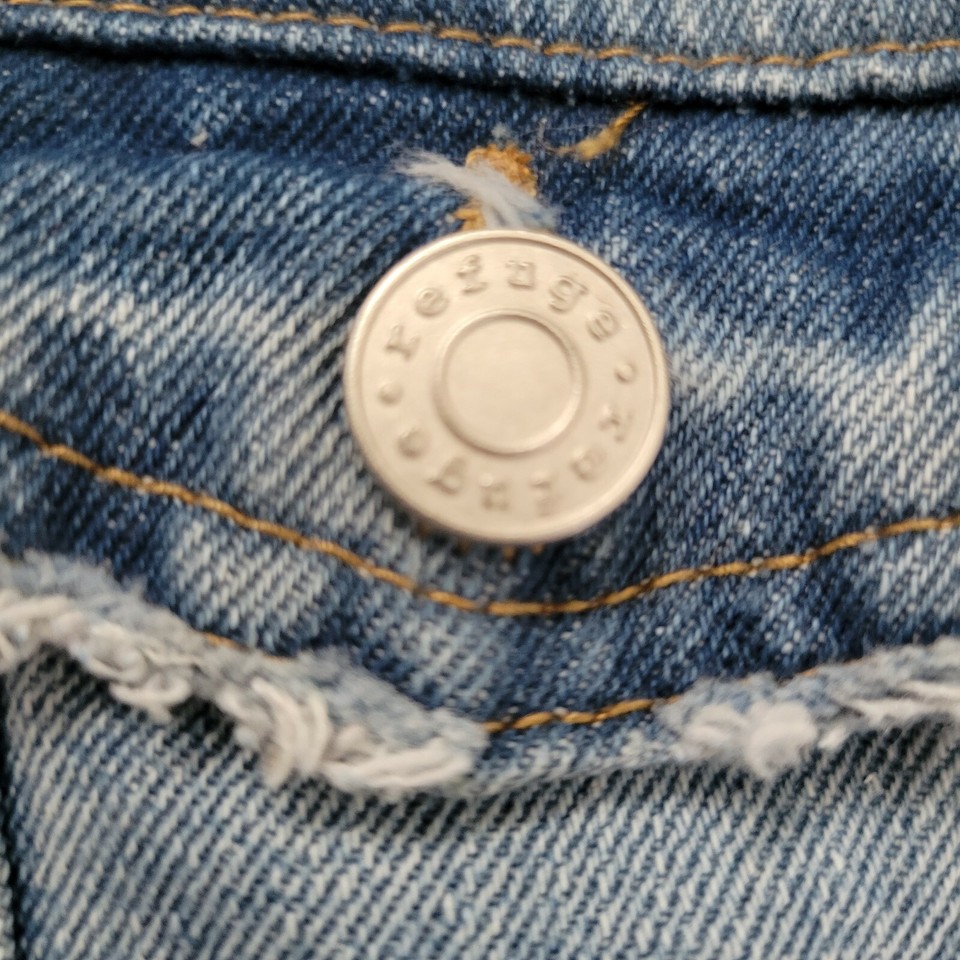 REFUGE Womens Cotton Sleeveless Trucker Distressed Blue Denim Jean