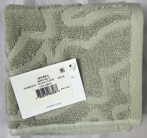 NUEVO CON ETIQUETAS TOALLA DE PAÑO SFERRA MORESCO 3 ALGODÓN PEINADO CELADON 12 X 12 - Imagen 2 de 2