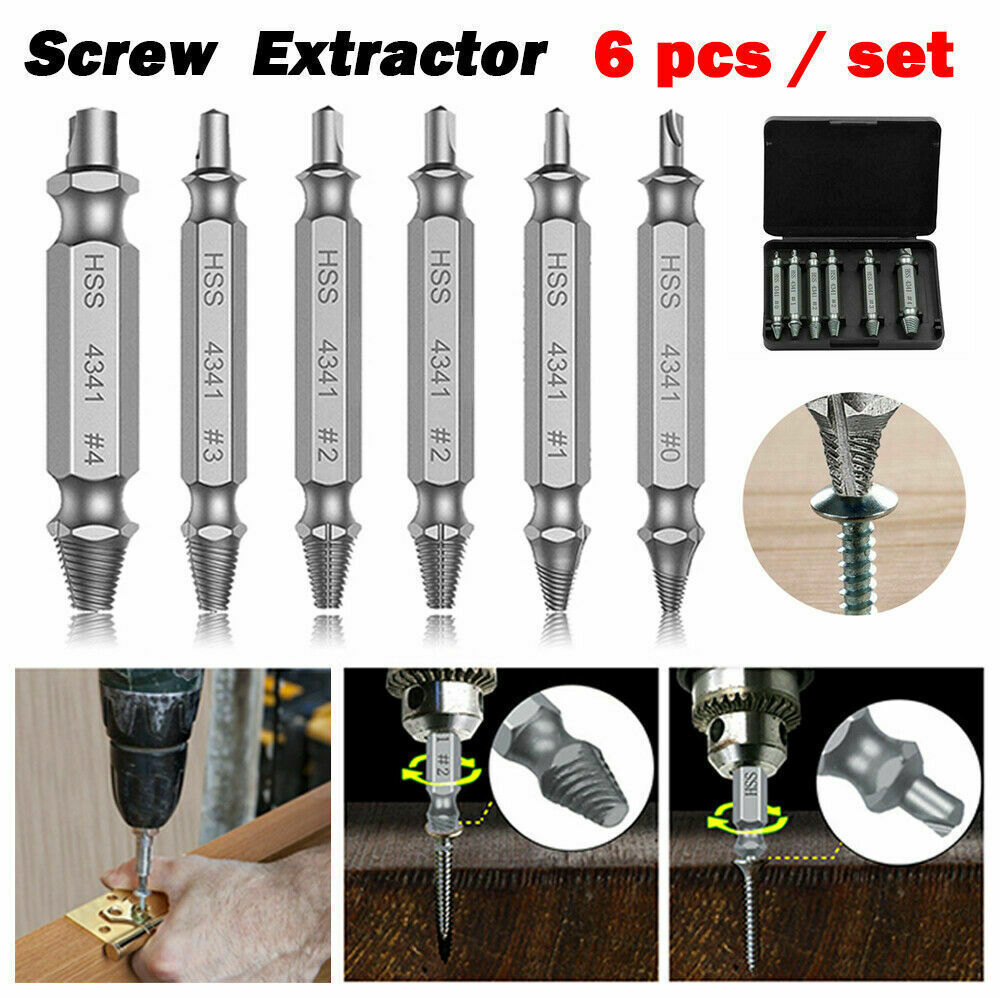 6PCS Broken Bolt Remover Damage Screw Extractor Easy Out Drill Bits Stud Reverse