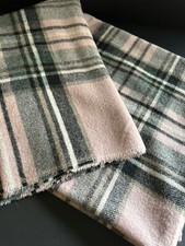 VTG Wool Throw Blanket Shawl Scarf Plaid Pink Gray Black 54x61 Lightweight