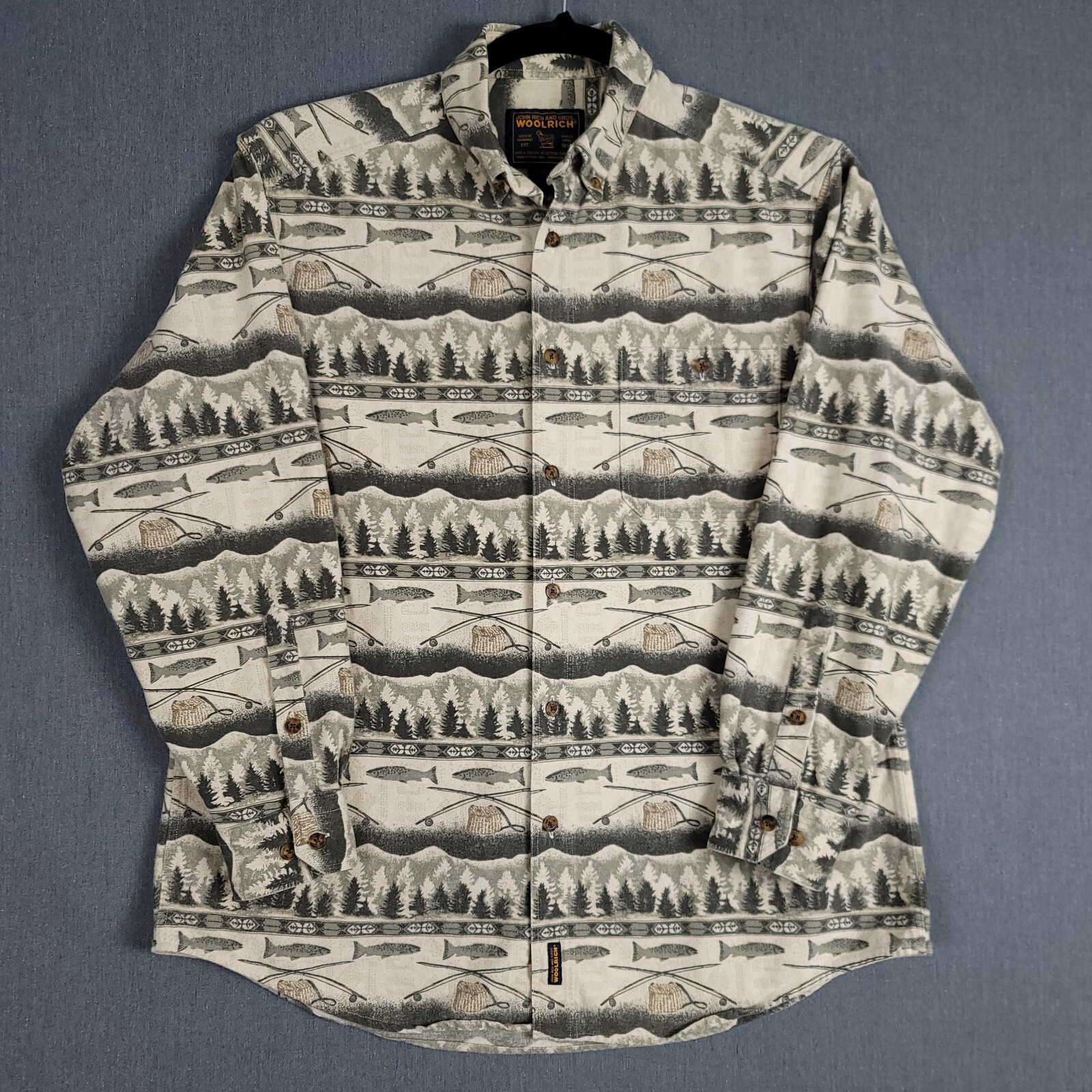 Woolrich Shirt Mens XL Chamois Cloth Fly Fishing Trout Camp 