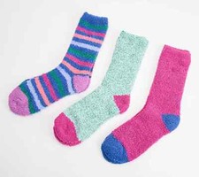 Cuddl Duds Set of 3 Cozy Crew Socks - Royal Stripe Sz 4-10 a550682 --