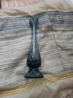 Lot 2 Vtg 7” Fenton Grey Glass Swung Bud Vase Diamond Fan & 8" Yellow Swirl Vase