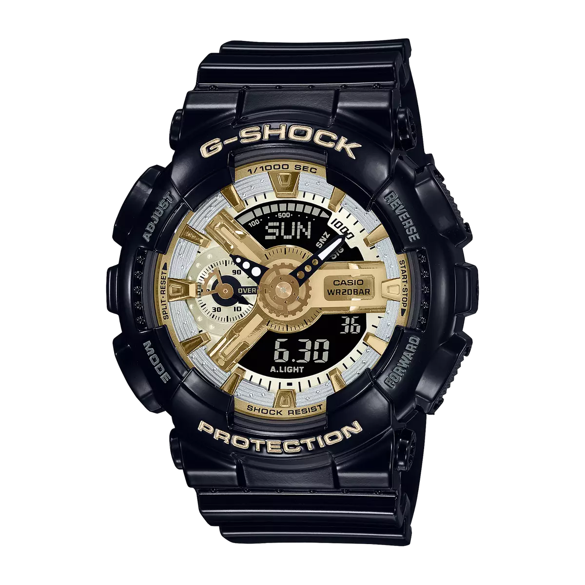 Casio G Shock Black Gold Digital Analog Women s Watch GMAS110GB 1A