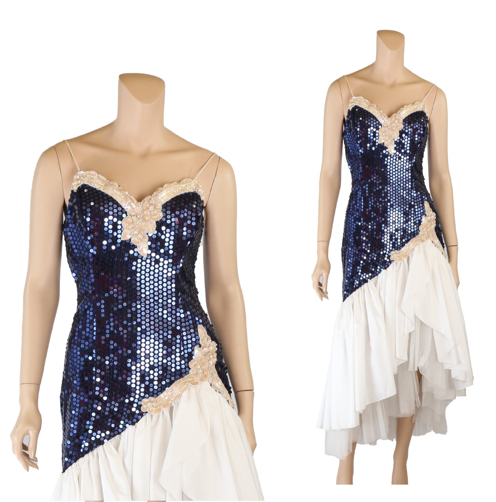 Taffet Loralie Look Vintage 80s Blue Sequin White Taffeta Pa… - Gem