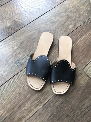 black slides with gold studs