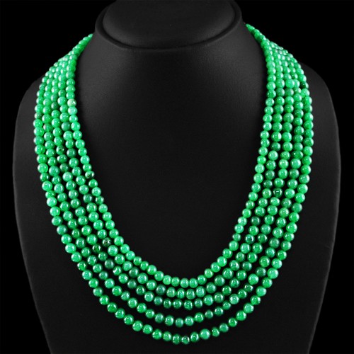 541.40 CTS EARTH MINED 5 LINE ROUND RICH GREEN EMERALD BEADS NECKLACE - (DG) - 第 1/3 張圖片