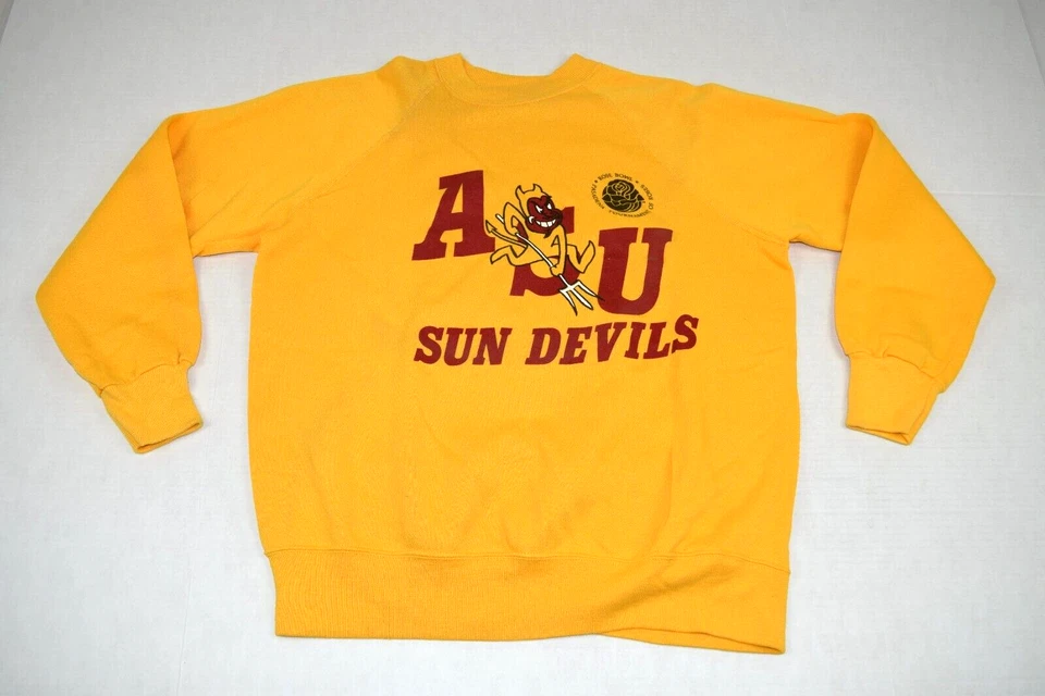 Moletom Vintage ASU Tamanho L Anos 80 BW Rose Bowl Sun Devils Raglan 1987 - Imagem 2 de 4