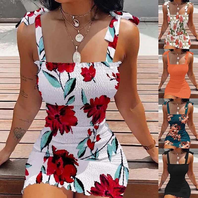 ❤️Sexy Women Sleeveless Bodycon Mini Dress Ladies Floral Strappy Slim Club  Dress