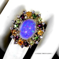 925 Sterling Silver Ring AAA Fire Opal 30 Ct Peridot Handmade Gem Jewelry 8 Rare
