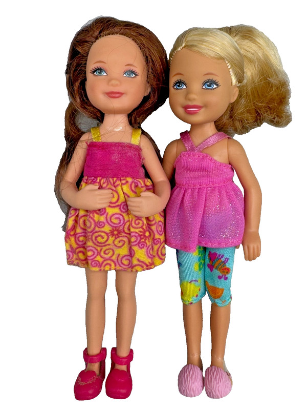 ~DS LOT L DRESSED BARBIE DOLL KELLY LOT OF 2 CHELSEA IN PINK DRESS SHOES TOP