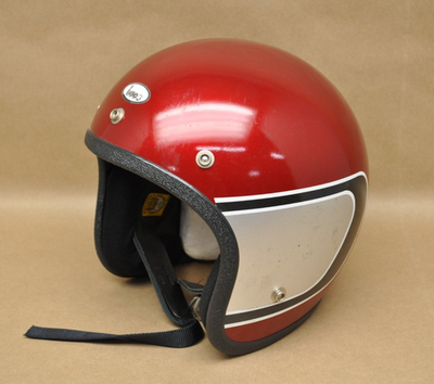 Vintage Buco 1977 Motorcycle Helmet Red Gray White Stripe Adult L