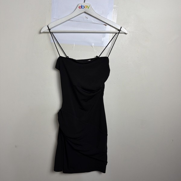 Venroy Black Ruched Slip Dress Spaghetti Strap Stretch Mini Size XS