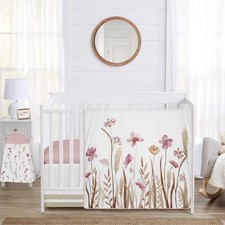 4-Piece Baby Crib Bedding Set Pink Boho Floral Girls Infants/Nursery incl.