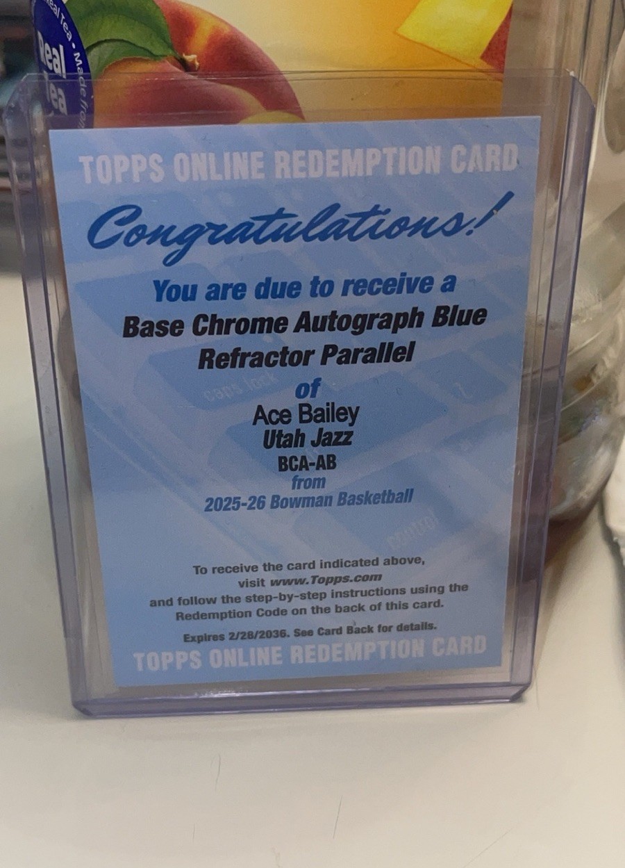 2025-26 Bowman Chrome ACE BAILEY ROOKIE BLUE REFRACTOR AUTO /150 Redemption RC