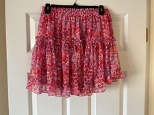 MISA los Angeles Marion pink multi floral mini skirt New Med