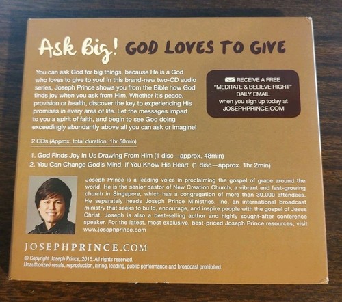 JOSEPH PRINCE AUDIOBOOK ASK BIG ! GOD LOVES TO GIVE USED 2 CD SET 2015 TWO CD'S - Picture 2 of 2