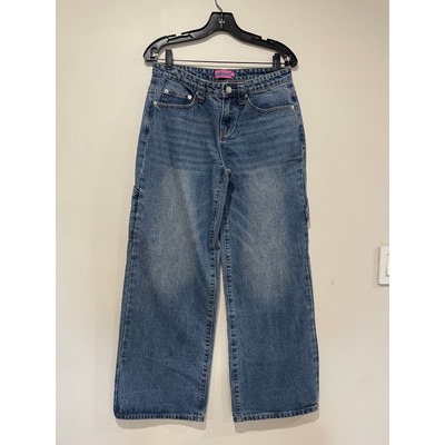 Edikted 100% Cotton Low Rise Denim Wide Leg Carpenter Jeans Blue Women's Size M