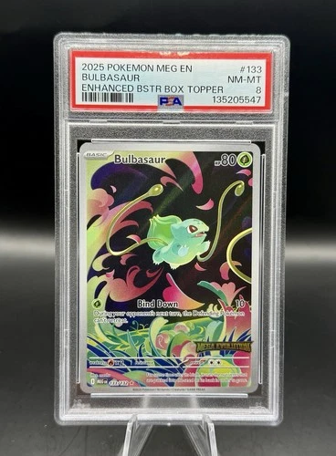 PSA 8 Bulbasaur Stamped Promo 133/132 Pokemon Mega Evolutions 2025 Box Topper