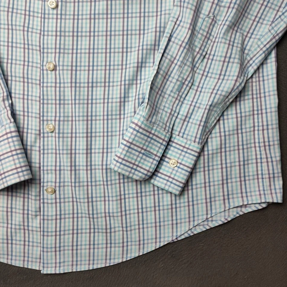 Рубашка мужская Peter Millar большая синяя фиолетовая клетчатая летняя комфортная на пуговицах для гольфа - Изображение 4 из 4