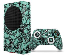 Skin Wrap for XBOX Series S Console Controller Scattered Skulls Seafoam Green