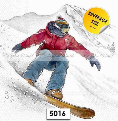 (5016) TWO Paper BEVERAGE / COCKTAIL Decoupage Art Craft Napkins - SKI SNOWBOARD