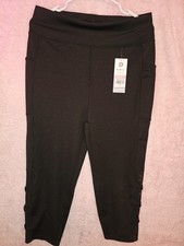 POP Fit Black Leggings NWT Side Pockets Sheer Criss Cross Hem Activewear 2XL